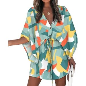 KINZE Beach Cover-Up V Neck Bell Sleeve Blouse Women'S Navy Loose Tie-Up Holiday Beach Summer Dress Beach Wear-9-Xl