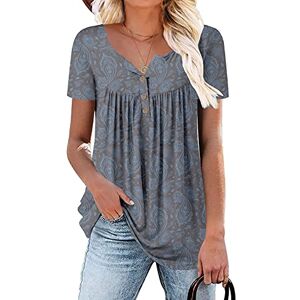 KISSMODA Plus Size Tops for Women Casual Henley Shirts Pleated Tunic Tops Ruffle GrayBlue 2XL