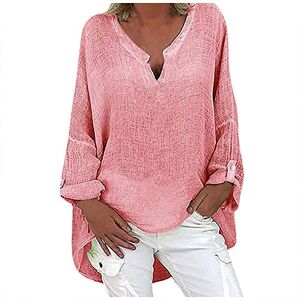 Briskorry Linen Blouse Women's Cotton Linen Blouse Plain Long Sleeve Blouse Shirt Summer Oversize Long Sleeve Tunic V-Neck Large Sizes Tops Shirt