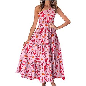 Generic H-979 Pink Women Sleeveless One Shoulder Dresses Daisy Floral Loose Fit Dresses for Women Skew Neck Beach Lounge Hawaiian Pleated Maxi Long Fall Summer Dresses 2024 CB S