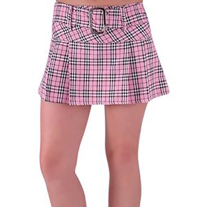 EyeCatchClothing - Megan Fashion Tartan Check Belt Mini Skirt Pink Size 16