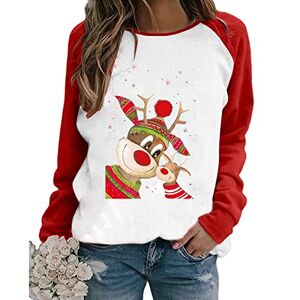 Femereina Women Christmas Sweatshirts Crewneck Funny Reindeer Print Jumpers Autumn Winter Casual Pullover Xmas Top (White Red#1, L)