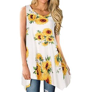 PRJN Womens Ladies Casual Plus Size Loose Blouse Shirt Hem Women Tops Blouse Summer Tshirts Womens Summer Sleeveless Round Neck Spaghetti Strap Printed Cami Swing Irregular Tops Ladies T-Shirt