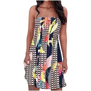 Generic T-813 Multicolor Womens Sleeveless Strapless Off The Shoulder Dresses Flower Graphic Dresses for Women Beach Casual Hawaiian Pleated Plaid Tropical Midi Summer Fall Dresses 2024 XXL