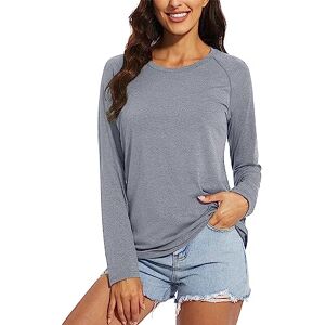 MAGCOMSEN Women's Crew Neck UV T-Shirts UPF 50+ Summer Performance Shirts Activewear Tops Light Grey