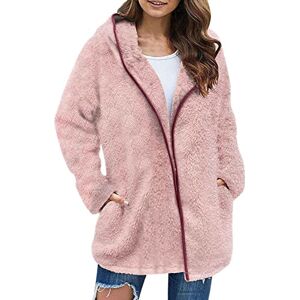 Generic Fuzzy Fleece Cardigan Coat for Women Thick Oversized Open Front Zipper Outwear Windbreaker Winter Warm Fluffy Teddy Bear Coat Pink