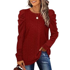 Sampeel Jumpers for Women Puff Sleeve Sweatshirt Loose Pullover Sweaters Red Size 22-24