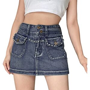 FeMereina Women Cargo Mini Skirt Aesthetic Y2k 90s Low Waist Jeans Skirts A-line Denim Short Skirt Vintage Harajuku Streetwear (Demin Blue, M)