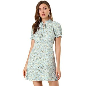 Allegra K Women's Ditsy Floral Ruffled Vintage Puff Sleeve Flare Mini Dress Light Blue M-12