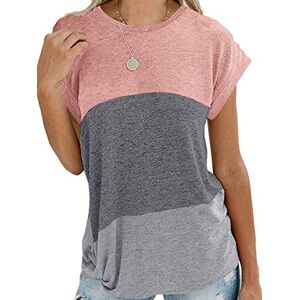 iChunhua Womens Summer Short Sleeve Blouse Color Block Off Shoulder Top Basic Tee Shirts Pink X-Large