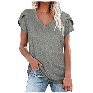 Generic Short Sleeve Blouse for Women UK Solid Colour V Neck Tops Ladies Summer T Shirts Casual Dressy Going Out Tunics Grey