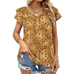 Tubiazicol123 Chocolate Cookies Women's Casual Tunic Tops Ruffle Short Sleeve T-Shirts V Neck Blouse Tee