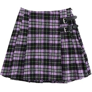 Janly Clearance Sale Skirt for Women, Female Plaid High Waist Buckled Pleated A Line Short Mini Skater Skirt, for Holiday Summer (Purple-M