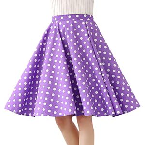 Skirts for Women UK Summer Ladies Elasticated Waist Vintage 1940s Audrey Hepburn 50s Polka Dot A Line Tutu Pleated Skater Midi Skirt 1950s Fancy Cocktail Swing Dress Plus Size Purple Polka Dots XXL