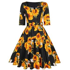 MINTLIMIT Women's 3/4 Sleeve Cocktail A-Line Sweetheart Party Fall Wedding Guest Dress，Black Yellow，L