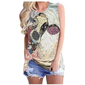 Janly Clearance Sale Women Vest Printed , Women's Casual Round Neck Sleeveless Animal Print Loose Summer Tank Top Shirt , Crop Camisole Tunics Tops for Ladies , for Easter St Patrick's Day (Beige-M)