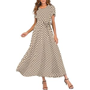 Generic-01 Women's Summer Floral Print V Neck Dress Casual Bohemian Flowy Long Maxi Dresses Fashion Polka Dot Swing Long Dress, Brown 1, XX-Large