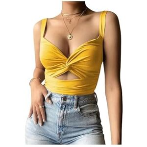 JINGBDO Strapless Crop Top Women Sleeveless Short Crop Tops Ladies Vest Casual Tank Top Women'S Tube Top Female Black White-Yellow-S