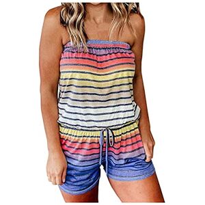 Snakell Women's Jumpsuits & Playsuits Bandeau Wide Leg Jumpsuit Casual Loose Fit Off Shoulder Playsuits Summer Baggy Dungarees Sleeveless Overall Backless Rompers Vintage Printed Trousers (Multicolor #1, XL)