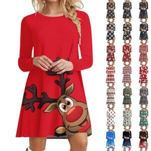 💖prime Day Deals 2023💖clearance Sale💖 Cunhuan Christmas Dresses for Women UK Fancy Dress Christmas Tree Santa Gift Reindeer Long Sleeve Crew Neck A-Line Tunic Pullover Jumper Dress Midi Dresses Sale