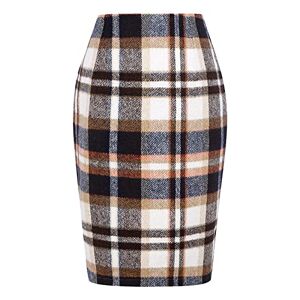 Qwuveds Long Checked Skirts Pencil Plaid Skirts for Women Autumn Winter High Waisted Bodycon Knee-Length Wool Midi Skirt with Slit Suit Women, Bw2, XL