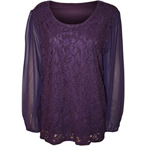 Girlzwalk Women's Plus Size Lace Lined Sheer Chiffon Long Sleeve Ladies Tunic Party Top (US 10/UK 14 T0 US 24/UK 28) (Purple, US 10 (UK 14))