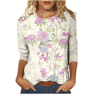 Women Blouses Sale Clearance ANHATUIV Spring Summer Tops 3/4 Sleeve Blouse for Women UK Round Neck T Shirt Graphic Print Top Trendy Casual Blouses Loose Fit Crewneck T-Shirts Floral Printed Basic Tops Tees Blouses Beige XL