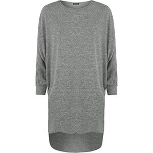 WearAll Women's Plus Plain Oversized Knit Long Sleeve Batwing Dip Hem Baggy Ladies Top - Dark Grey - 24/26