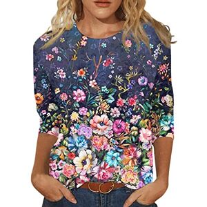 Yaheyuan Summer Fashion Women's Tops Commuting Daily T-Shirts Round Neck Three Quarter Sleeve Tops Cute Floral Print Pattern