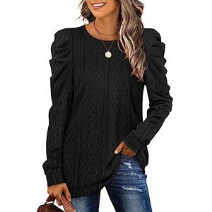 Sampeel Jumpers for Women Puff Sleeve Sweatshirt Loose Pullover Sweaters Black Size 22-24