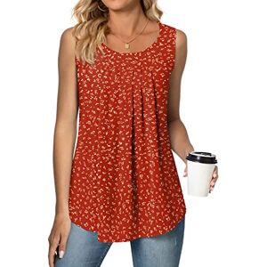 Netsmile Women's Summer Casual Sleeveless Chiffon Tank Top Loose Pleated Shirt Blouse, L, Orange dot red