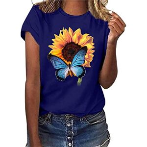 Clodeeu Women Short Sleeve Tops Summer T Shirts Sunflower Print Crewneck Blouse Casual Tunic for Vacation Travel Daily