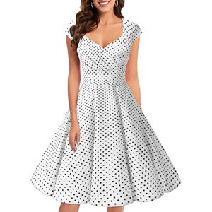 Bbonlinedress Women's 50s 60s A Line Rockabilly Dress Cap Sleeve Floral Vintage Swing Party Dress White Small Black Dot L