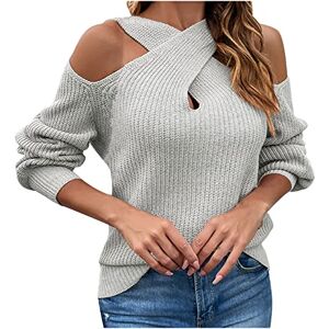 Off Shoulder Womens Jumper Cut Out Long Sleeve Pullover Sweater Halter Neck Casual Loose Elegant Cold Shoulder Knitted Ladies Jumpers Tops UK Gray