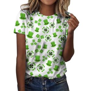 Generic Women T Shirts Ladies ST. Patrick's Day Tops Green O-Neck T Shirt Ireland Irish Clover Shamrock Printed Blouse Short Sleeve Tunics Tops Henley T-Shirt Baggy T-Shirt Plus Size Tops