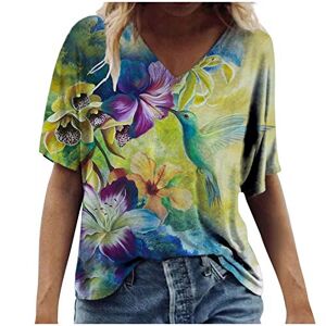 Janly Clearance Sale Women's Blouse, Ladies Fashion Casual Plus Size Scenic Flowers Printing Round Neck T-Shirt Tops, for Winter Christmas Valentine's Day Deals (Green-XXL)