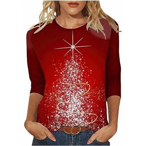 Womens Jumpers Christmas Tree Printed Sweatshirt Pullover Elegant Merry Christmas Oversize Tunic Tops Casual Loose Fit Womens Winter Warm Sweater 3/4 Sleeves Crewneck Tops Blouse Office Wrok Loung_Y