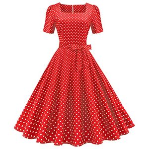 1950s Dresses for Women UK Vintage Elegant 1940s 50s Style Audrey Hepburn Rockabilly Short Sleeve Polka Dots A Line Swing Midi Skater Tea Dress Cocktail Party Evening Prom Gown Plus Size B#red S