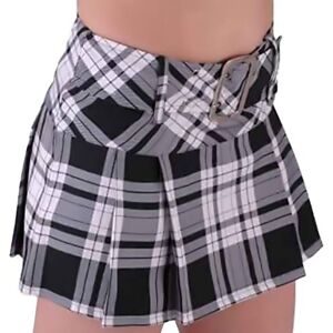 Eyecatch - Sheena Fashion Tartan Belt Mini Skirt (16, Black/White Tartan)