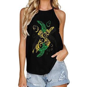 Generic041 Flag of Jamaica Sea Turtle Fashion Tank Top for Women Summer Crew Neck T Shirts Sleeveless Yoga Blouse Tee L