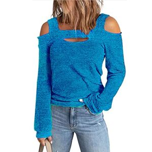 Cocoarm Women's Off Shoulder Top Fashionable Cold Shoulder T Shirts Tops for Women Solid Color Long Sleeve Top Loose Casual Pullover Square Collar Women's Casual Top Women's Long Sleeve Pullover(L-Blue)