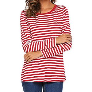 Generic Long Sleeve Tops for Women UK Summer Round Neck Striped Print Blouse Ladies Casual Loose Fit T Shirts Elegant Dressy Tunics Red