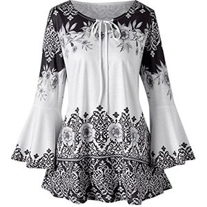 Haolei Oversized T Shirts for Women UK Retro Vintage Print Argyle Shirt Bell Sleeve Swing Tops Keyhole Neck Casual Long Sleeve Graphic Summer Tee Blouse Long Length Tunic Tops Plus Size 22-24 Black