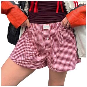 KaloryWee Summer 2024 Women's Plaid Lounge Shorts Elastic Waist Striped Pajama Bottoms Soft Loose Gingham Boxer Shorts Casual Summer Shorts