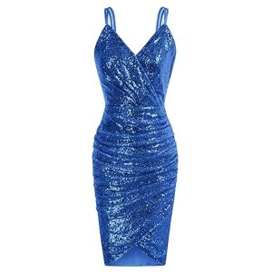 GRACE KARIN Ladies V-Neck Sequins Wedding Guest Spaghetti Bodycon Dress 50s Hen Night Cami Dress Sequined Royal Blue XL