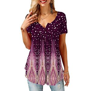 KISSMODA Womens Henley Tops Short Sleeve Floral Casual Blouse Tshirts DotPurple XLarge