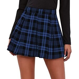 Maeau - Women Pleated Skirt Plaid A-line Skirt Classic Vintage Skirt Tartan Mini School Skirt for Spring Summer - L - Blue