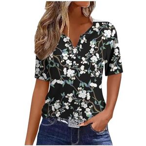 Generic Summer Women's V Neck Half Sleeve Tops Floral Print Loose Tees Comfortable Womens Tshirts Casual Office Work Shirts for Running,Beach,Indoor&Outdoor Black