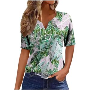 Generic Summer Women's T-Shirt V Neck Half Sleeve Tops Floral Pattern Printed Hawaiian Beach Tees Comfortable Button Womens Tshirts Casual Office Work Shirts Green