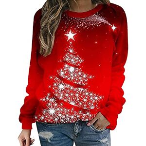 Femereina Women Christmas Jumper, Chirstmas Print Crewneck Sweatshirt Women Long Sleeve Loose Casual Oversized Comfy Xmas Tops Christmas Blouses Christmas Classic Xmas Tops (Red White, L)